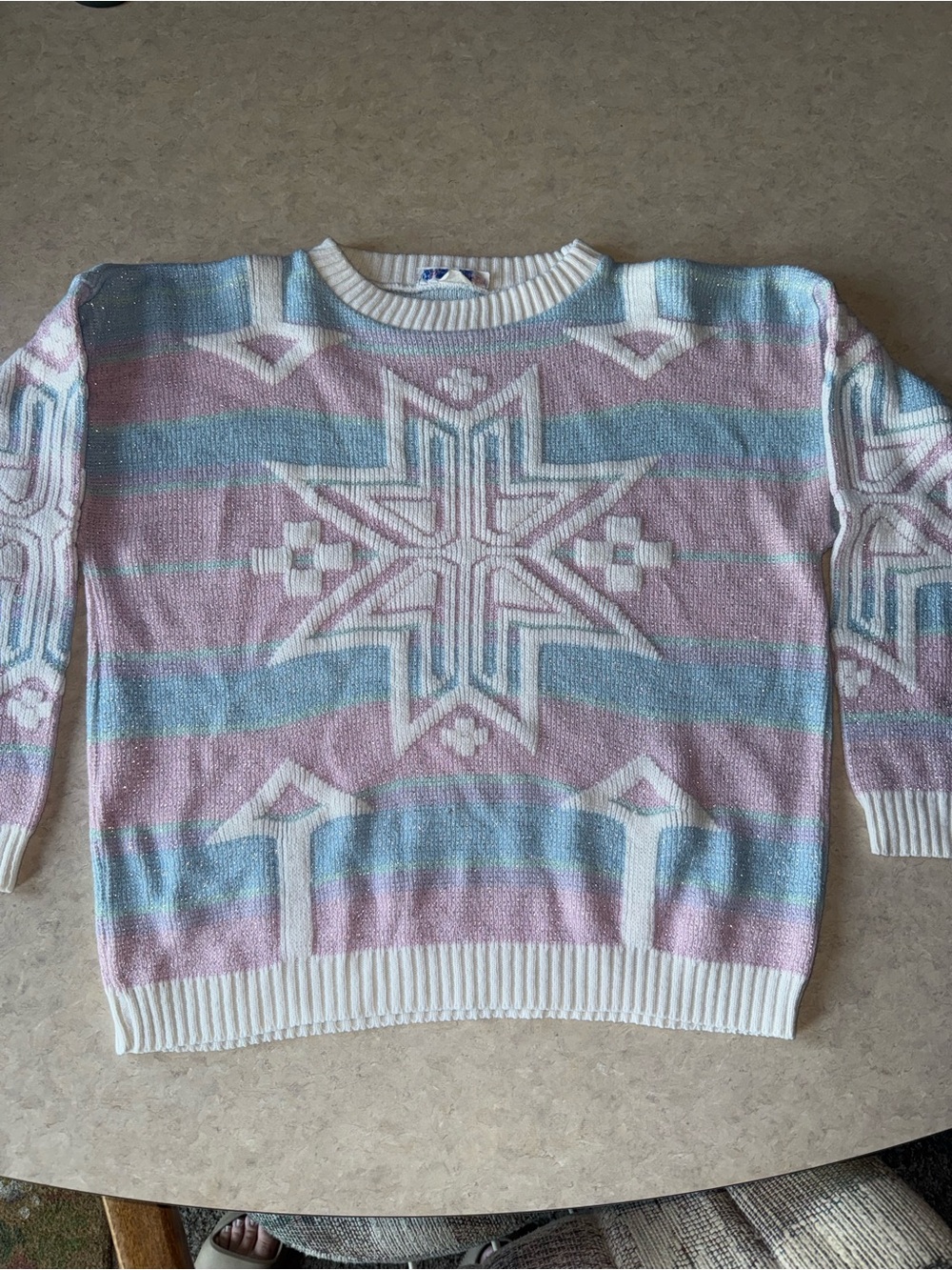 Vintage ROSE Pastel Star Motif Crewneck Sweater - Pink & Blue